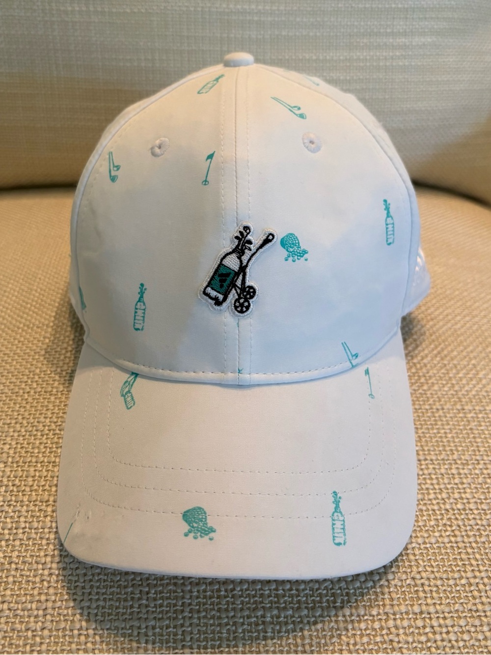 Adidas Golf White 6 Panel White Hat w Golf Print /The Pines Logo/ Lightweight